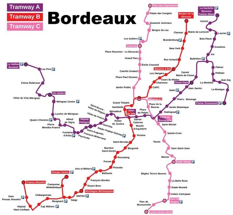 kartta Bordeaux-autoasema