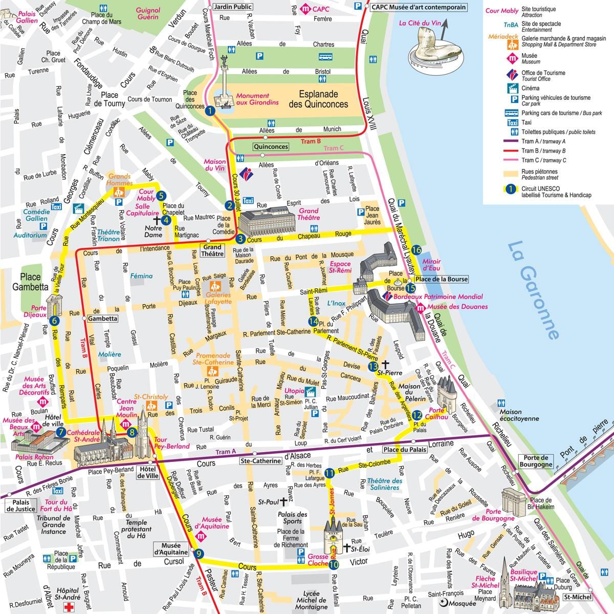 Bordeaux city-centre kartta