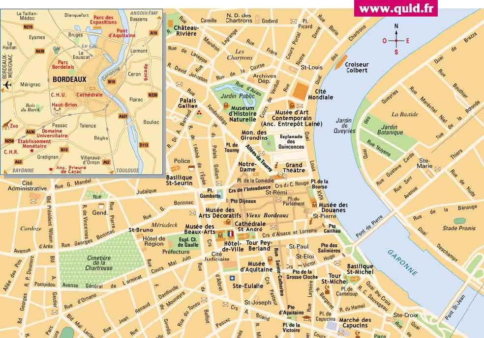 Bordeaux ' n puisto ja ratsastaa kartta
