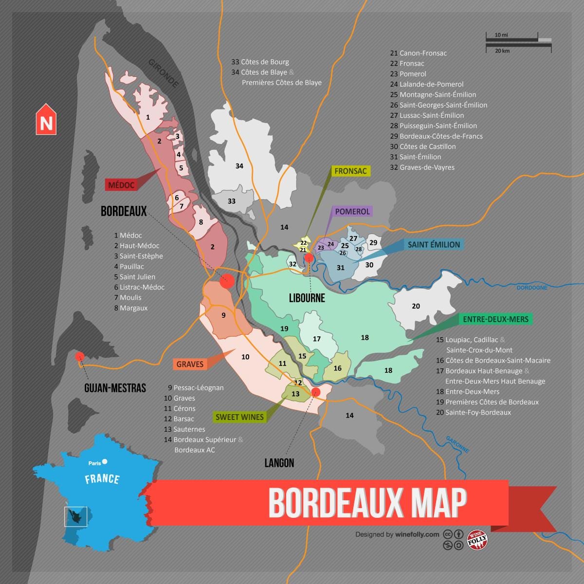 Bordeaux viinin maassa kartta