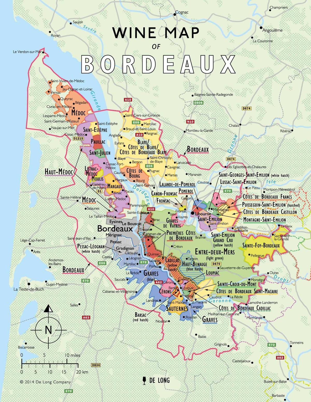 kartta Bordeaux wine route