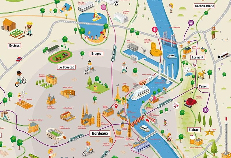 Bordeaux ja ympäröivän alueen kartta